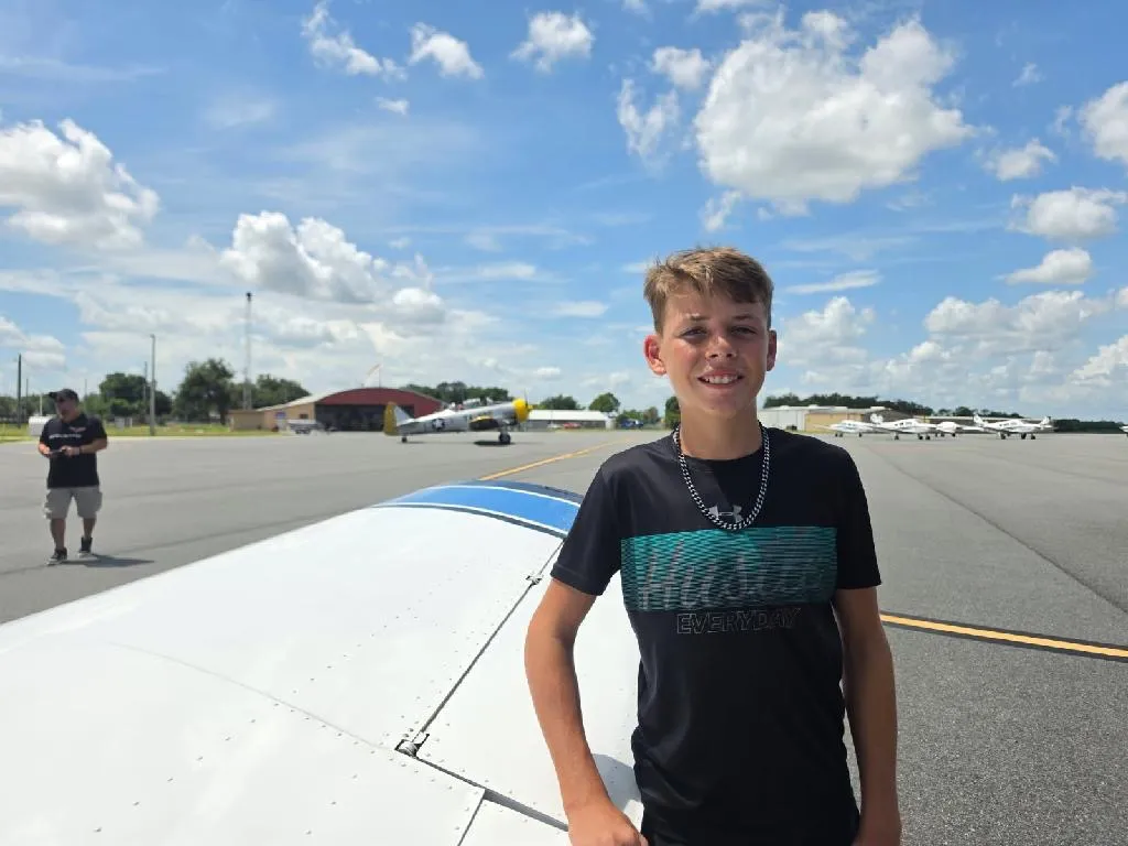 Neil Gorman on the ramp at Gilbert Field before his Young Eagles flight
